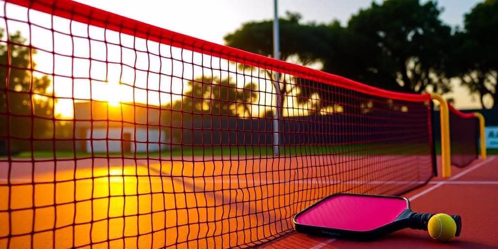 aterdecer visto a través de una red de pickleball reglamentaria - redes de pickleball